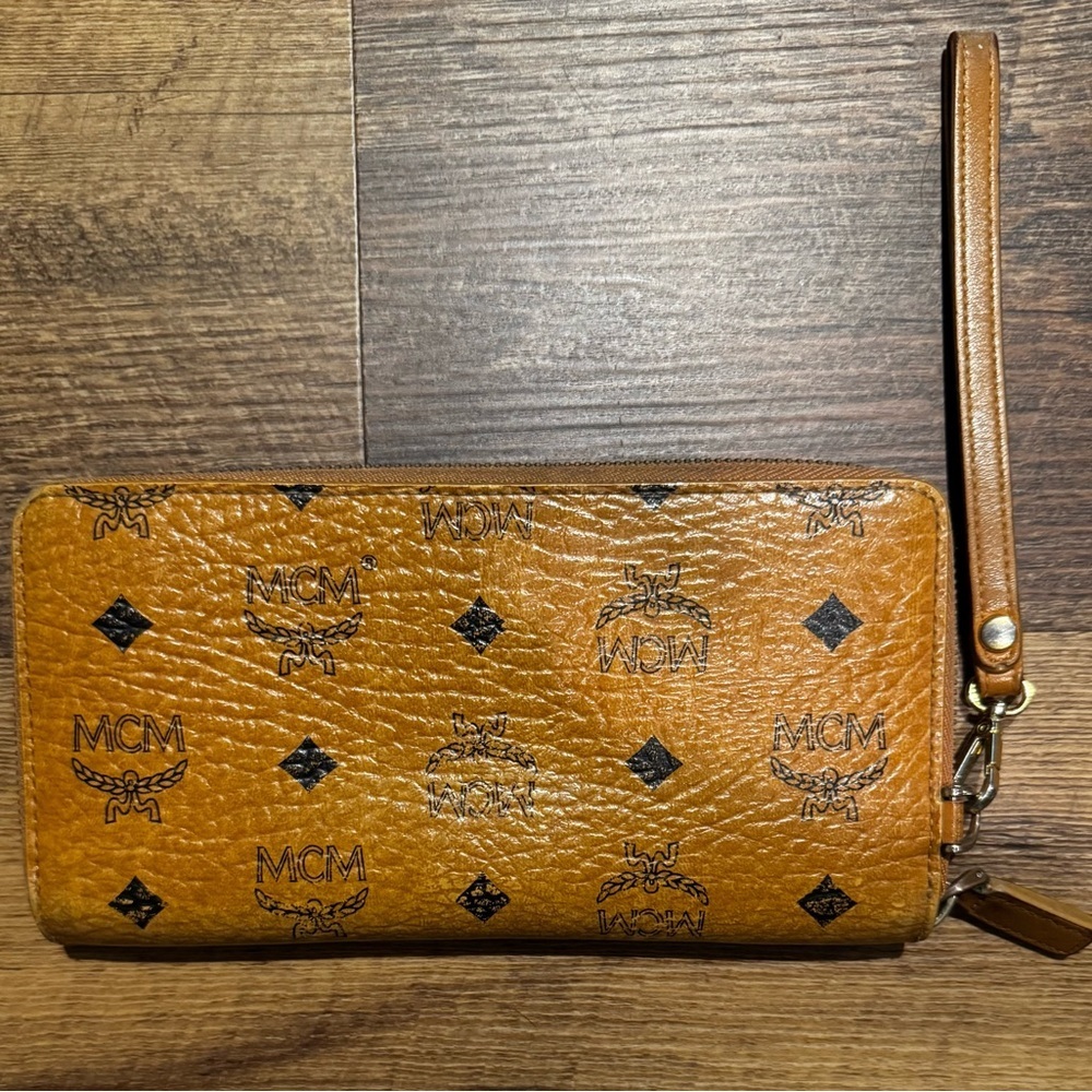MCM Cognac Leather Long Zippy Organizer/Wallet with Wristlet Strap - Picture 3 of 13